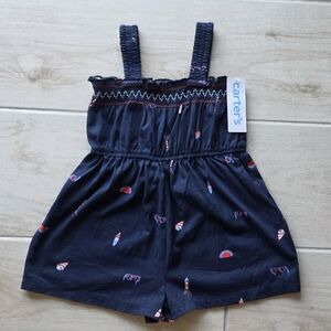 Carter's Navy Sleeveless Romper with Red & White Summer Motifs